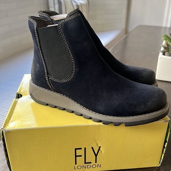 FLY LONDON WOMEN’S SALV BOOTS OIL SUEDE NAVY SIZE 42 NEW IN BOX - Picture 3 of 12